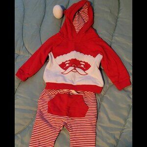 Childs 🎅 Santa Christmas 2-piece Red & White Hooded Sweater & Striped Pants Set